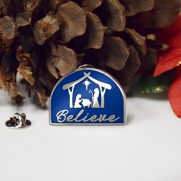 Believe Nativity Enamel Pin Christ child baby jesus