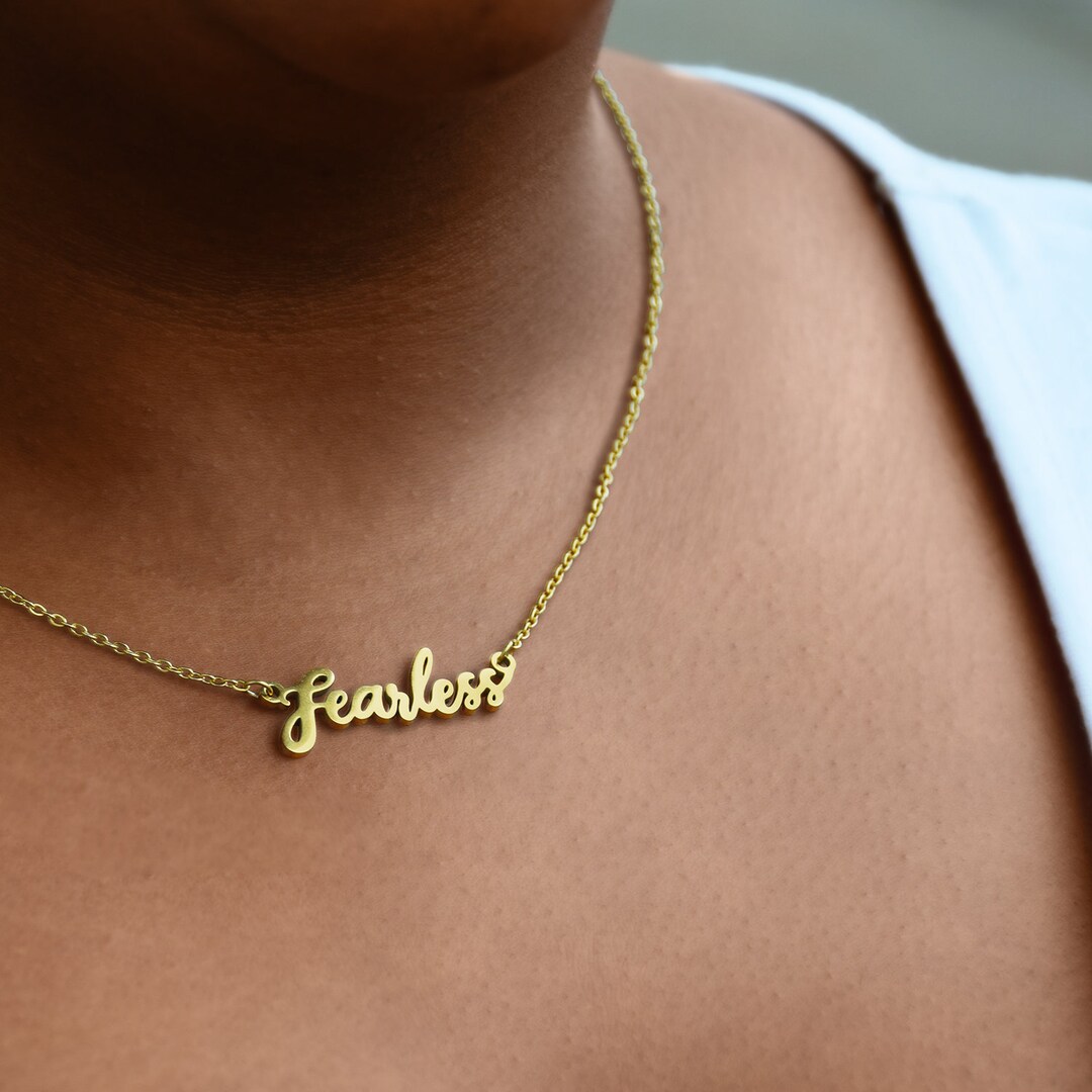 FEARLESS Script Necklace Gold Dainty Self Worth - Etsy