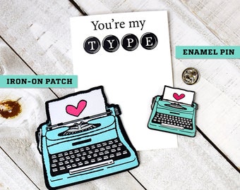 Machine à écrire, vous êtes mon type, épingle en émail sur mini carte amitié fête des mères amour cadeau de distanciation sociale