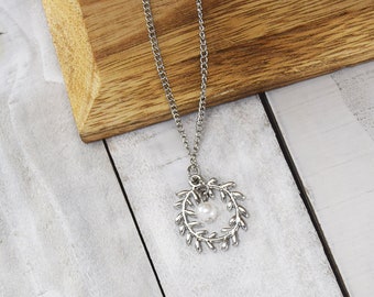 collier de couronne de feuilles de laurier Collier de promesse de paix avec collier de finition en argent perlé