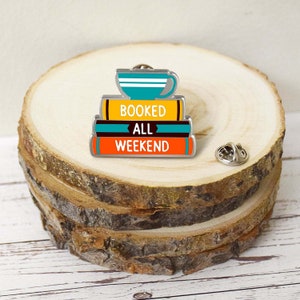 Booked All Weekend Enamel Pin - Stack of Books and Tea