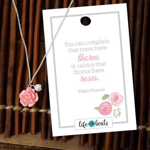 Rose with white pearl Necklace dainty pink rose rejoice good life positive message friendship necklace gift