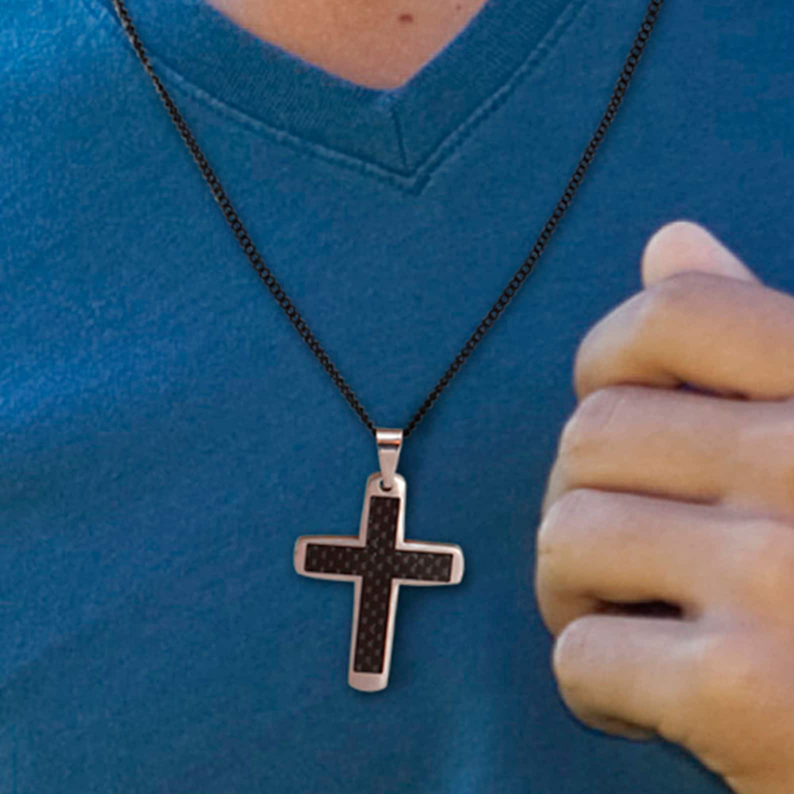 Carbon Fiber Cross Necklace Large Black and Silver Cross on Etsy