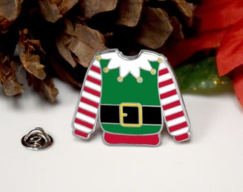 Christmas Ugly Sweater Enamel Pin Elf sweater - perfect for an ugly christmas party celebration