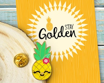 Stay Golden Pineapple Enamel Pin on Mini Card friendship gift kawaii pineapple cute