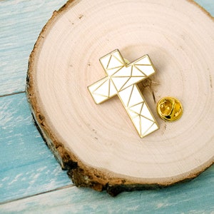 Gold Cross Enamel Pin - His Love Never Fails Christian Faith Pin Jesus friendship self love gift
