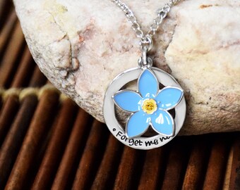 Forget Me Not necklace blue flower with washer shaped charm Dieter Uchtdorf talk