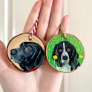 Personalised dog portrait keepsake wooden hand painted keyring ornament image 1