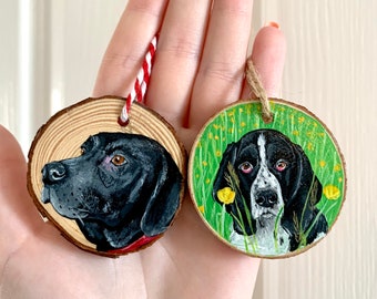 Personalised dog portrait keepsake wooden hand painted keyring ornament