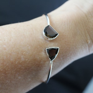 Sterling Silver open flex bangle smokey Quartz bangle bracelet