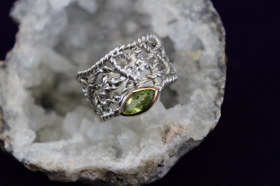 Open Rope Ring Lady's Sterling Silver Open Rope Design Wide Band Peridot Fashion Ring ...