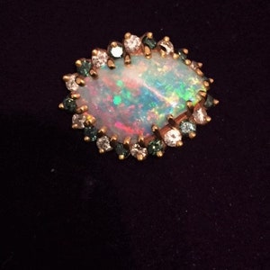 Genuine Natural cuved Australian Opal and Diamond Pendant 18kyg