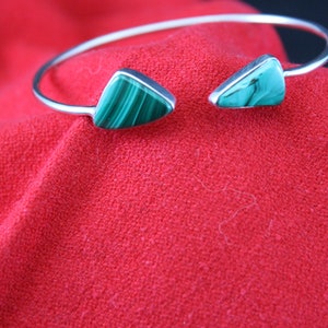 Sterling Silver open top bangle cuff Malachite bracelet