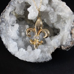 14k yellow gold and diamond Fleur de Lis necklace