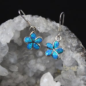 Sterling Silver inlay Australian Opal dangling flower earrings