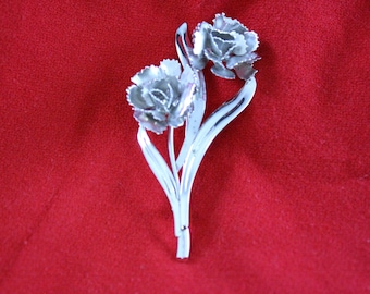 Broche Florale En Argent Signée MK - Années 1980/1990 - Occasion