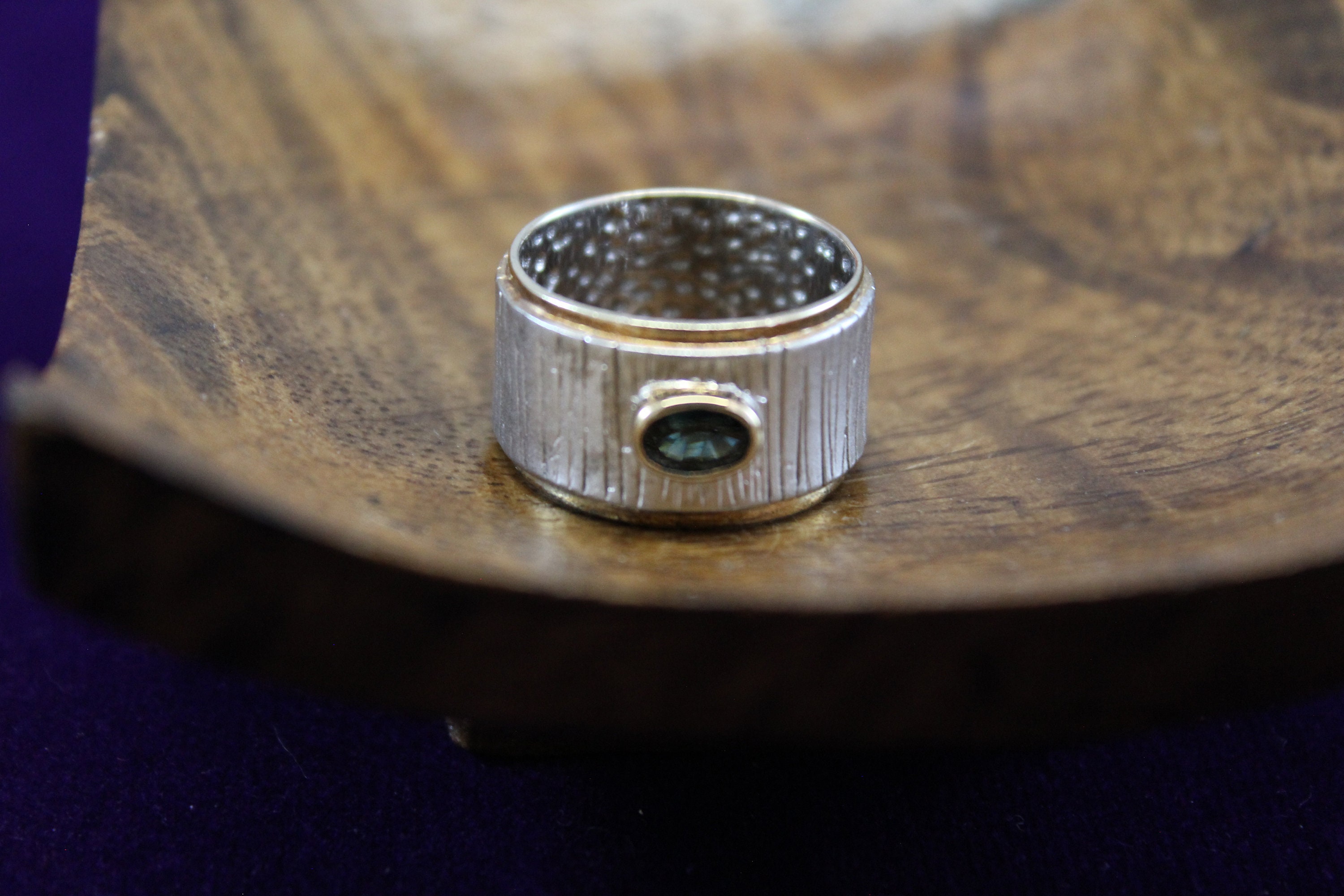 Lady's Sterling Silver and 18k Vermeil Gold Plate Wide Flat Sapphire ...