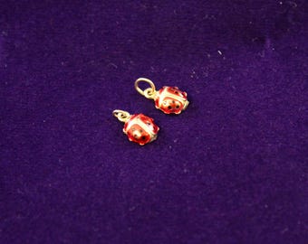 2 stück 10k gelb gold rot & schwarz emaille marienkäfer charms