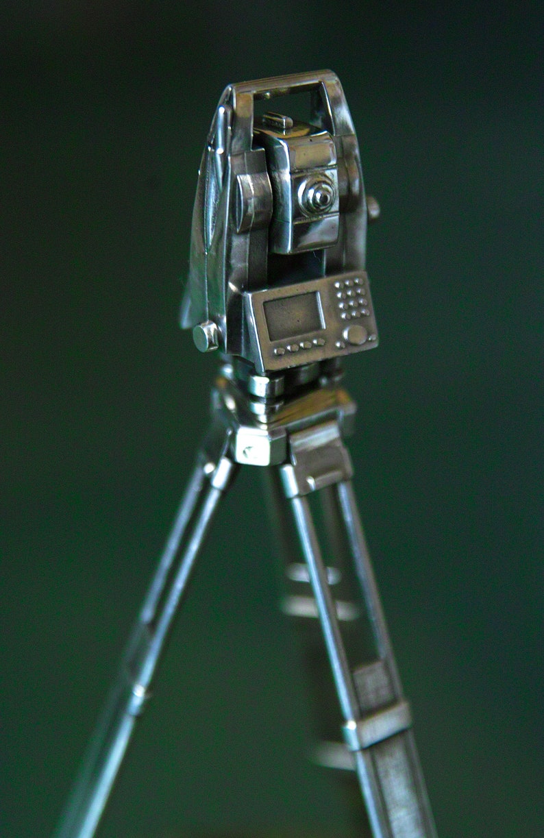 tripod + total station + stone + engraving silver 925 Gift set for the surveyor