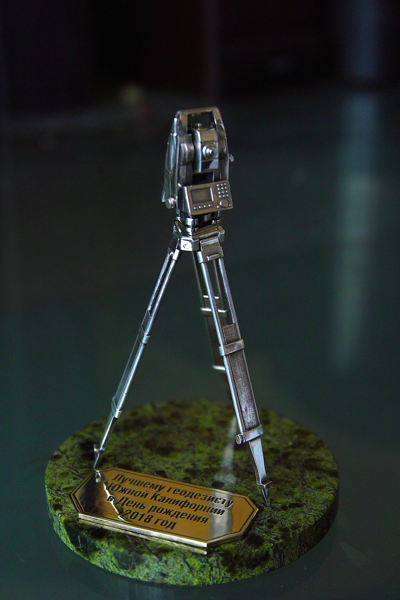 tripod + total station + stone + engraving silver 925 Gift set for the surveyor