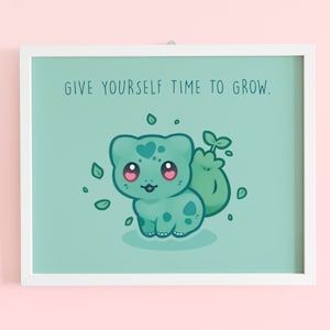 Impressão artística de cartão postal inspirador de Pokémon Bulbasaur 5" x 7"
