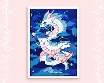 Holographic Dragon Haku Clouds 5&quot; x 7&quot; Postcard Art Print