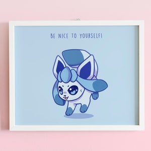Impressão artística de cartão postal Pokémon Glaceon 5" x 7"