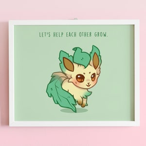 Impressão artística de cartão postal Pokémon Leafeon 5" x 7"