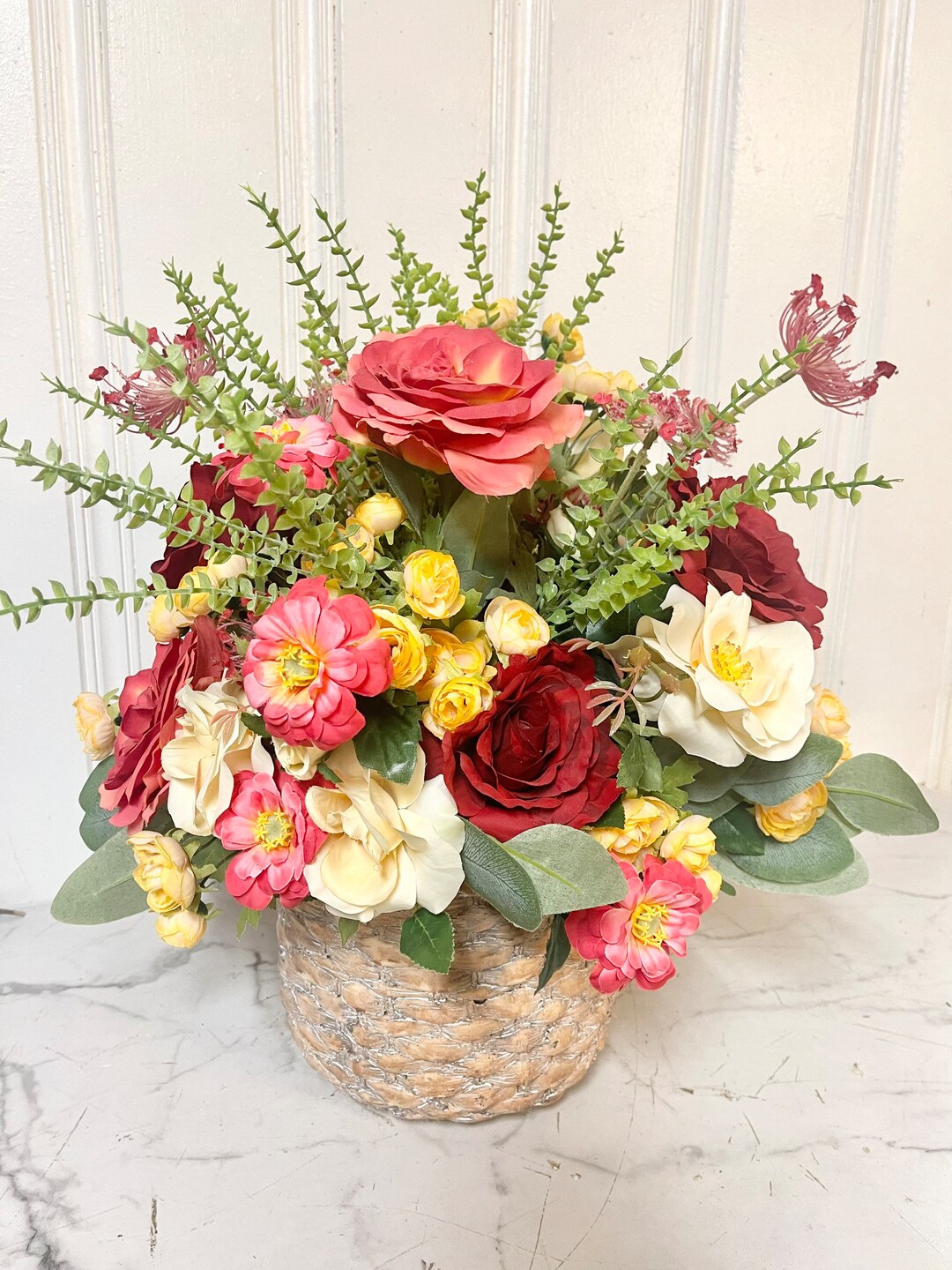 Tabletop Arrangement Rose Dining Table Arrangement Coffee Etsy