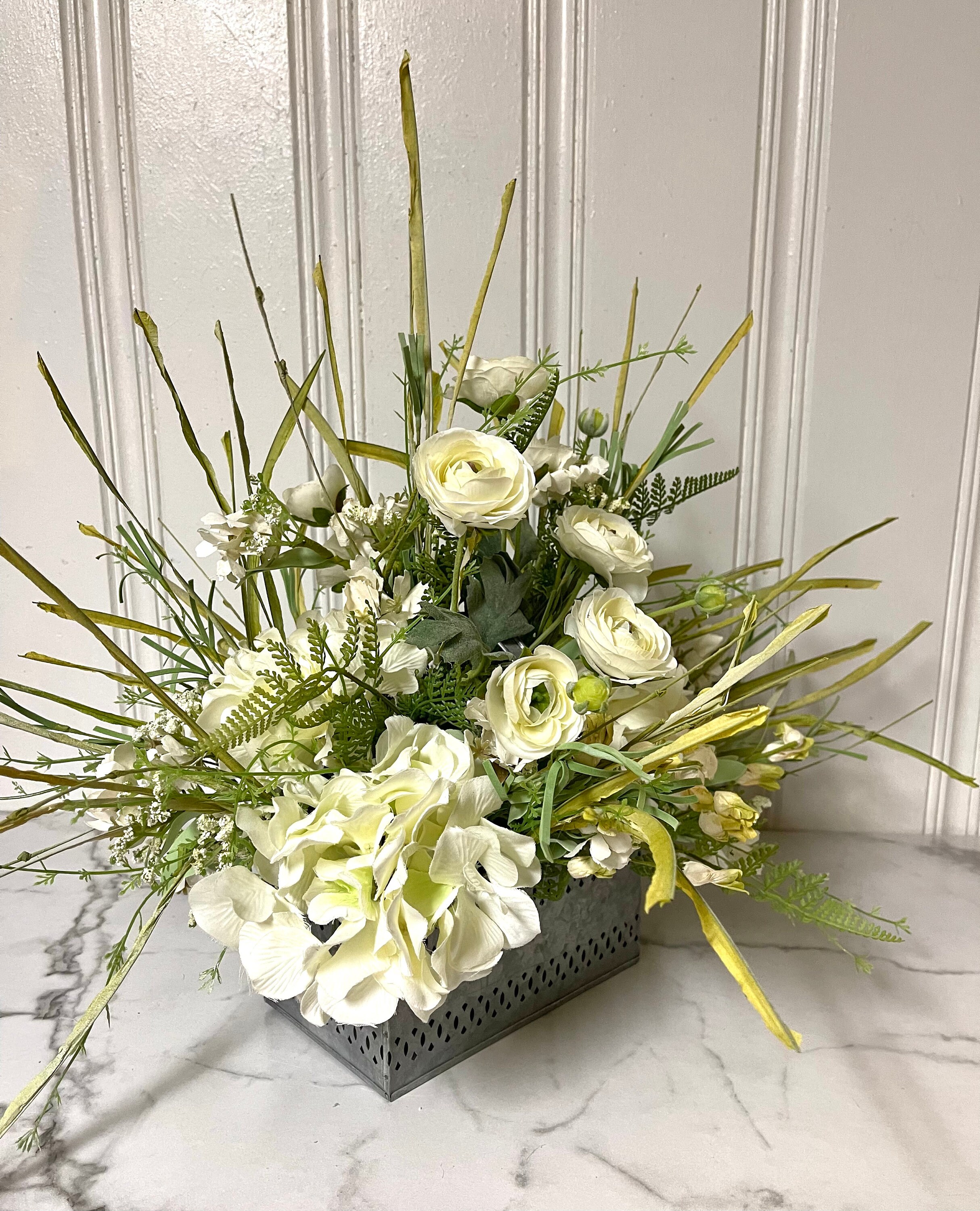 Long Tabletop Arrangement Hydrangea Table Arrangement Etsy