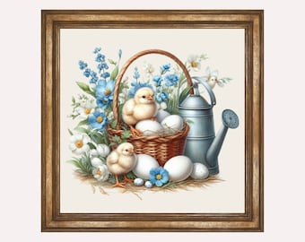 Vintage Easter wall art, rustic Spring printable art, digital download