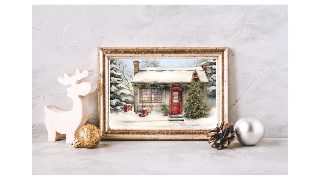 Christmas Vintage Post Office Wall Art, Rustic Printable Scene, Digital ...