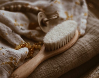 Natural Beechwood Wooden Baby Brush + Organic Cotton Bag | wooden brush, baby brush, baby keepsake, baby shower, newborn gift, baby gift