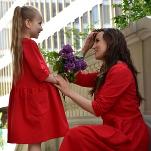 MOTHER DAUGHTER MATCHING dresses with big pockets - red; matching mother daughter outfits, mutter tochter kleid
