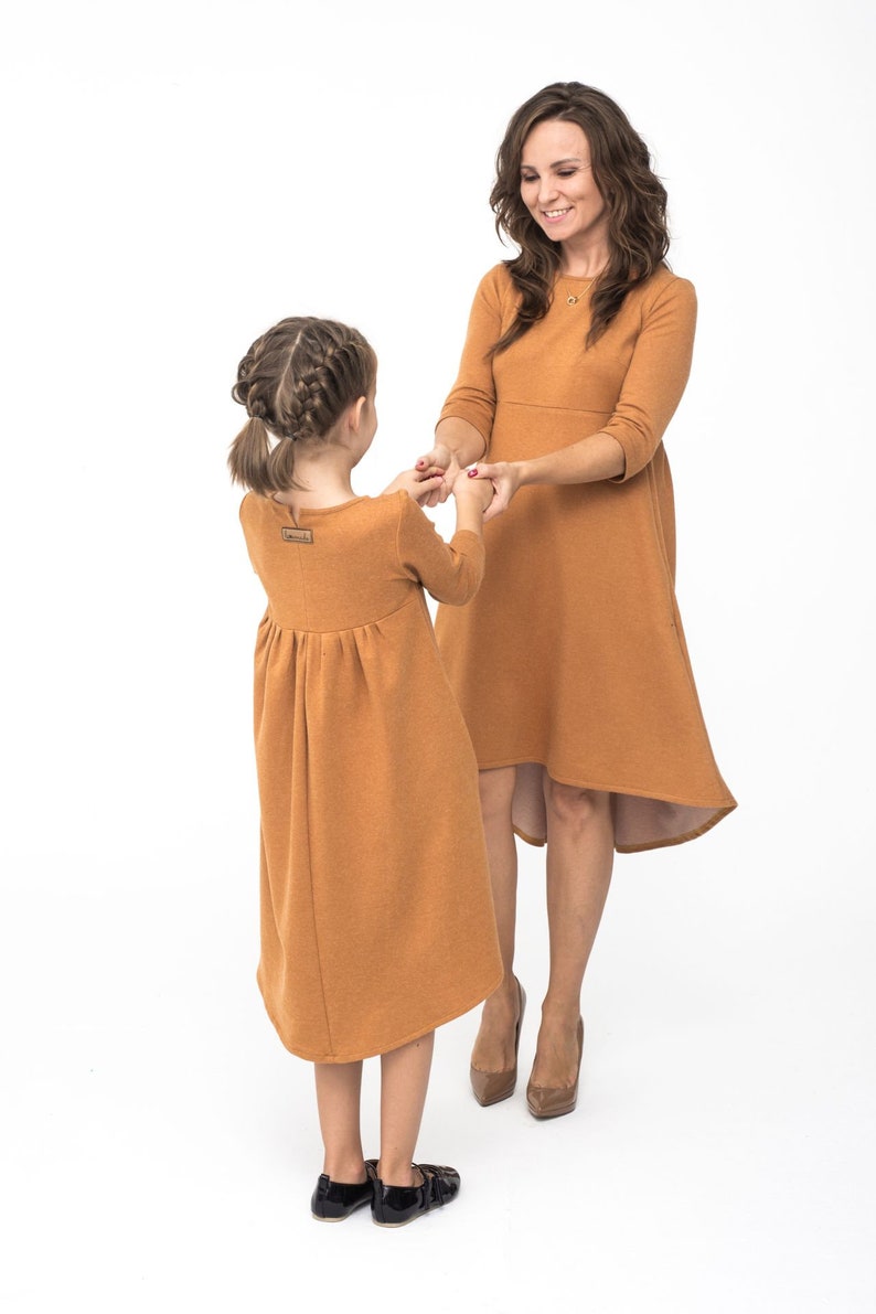 Casual elegant dresses with extended back for mother and daughter Karamel