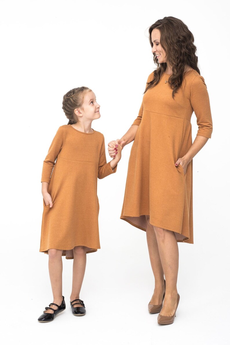 Casual elegant dresses with extended back for mother and daughter Karamel