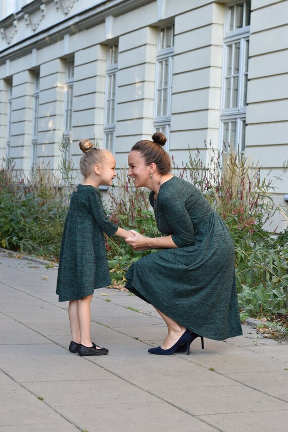 Vestidos casuales elegantes con espalda extendida para madre e hija VERDE y Negro Etsy Mexico