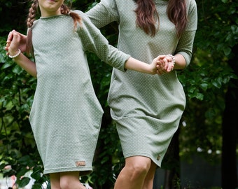 The set of oversized  dresses for mother and daughter  - PISTACHIO DOTS