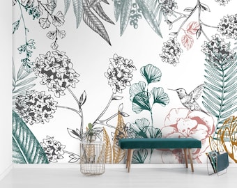 Panoramic adhesive wallpaper OREE DU BOIS Forest green