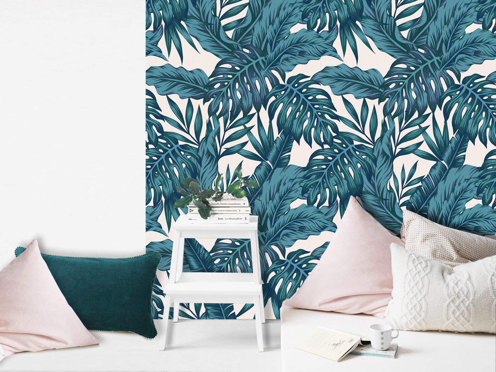 Repositionable Adhesive Wallpaper PALMERAIE BLEU PAON Etsy