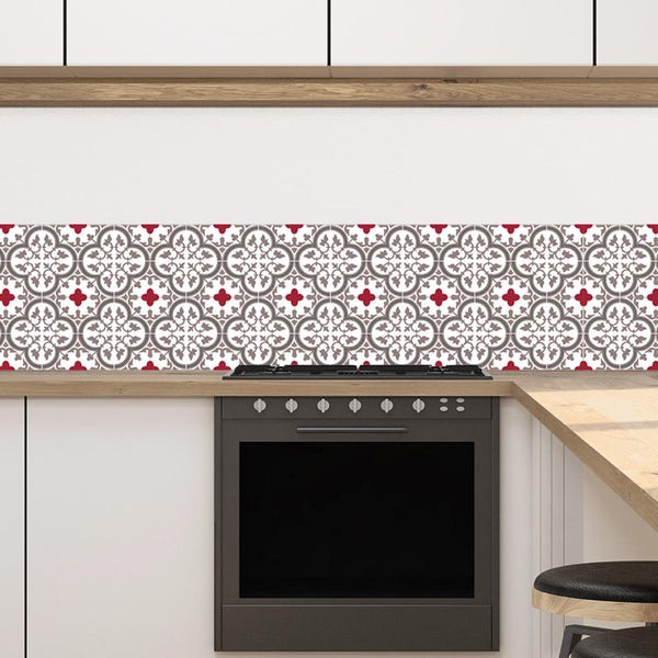 Waterproof adhesive splashback TUILERIES ROUGE