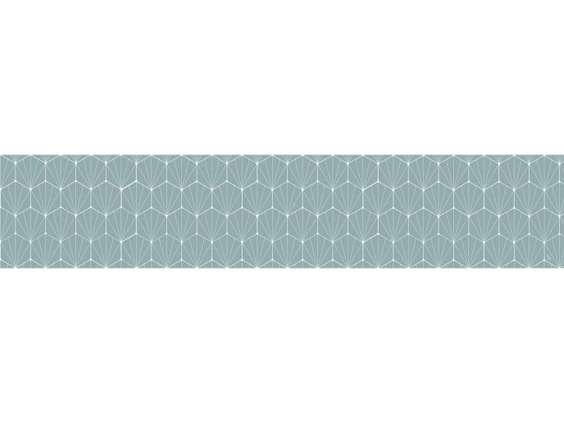 May include: A seamless pattern of white geometric shapes on a light blue background. The pattern is made up of overlapping hexagons and circles.