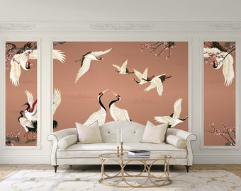 Terracotta DANCE OF THE CRANES panoramic wallpaper