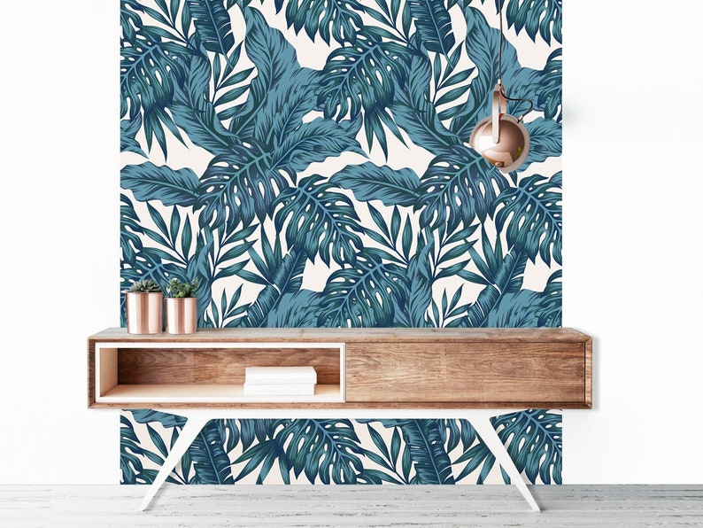Repositionable Adhesive Wallpaper PALMERAIE BLEU PAON Etsy