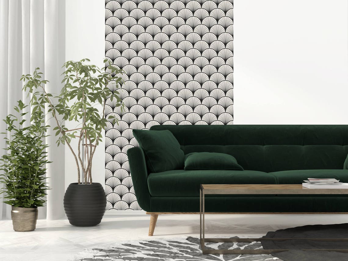 Repositionable Adhesive Wallpaper SEIGAIHA BLACK Etsy