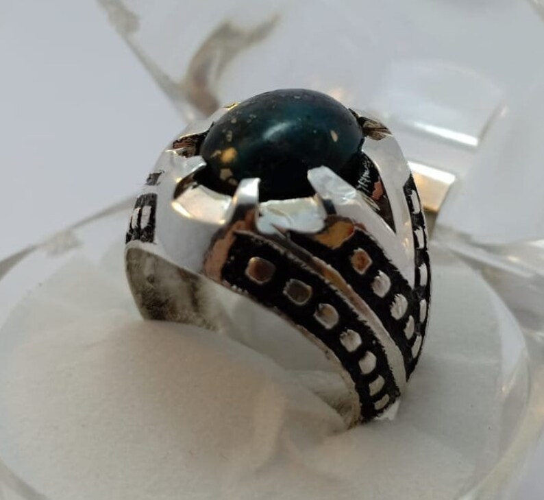 Very Old Real Mens Sabza Ring 925 Sterling Silver Green Turquoise Ring Mens Feroza Ring Handmade Ring Unheated Untreated Firoza Ring