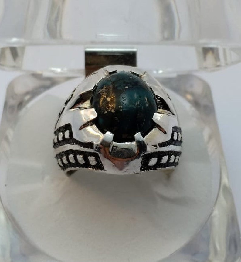 Very Old Real Mens Sabza Ring 925 Sterling Silver Green Turquoise Ring Mens Feroza Ring Handmade Ring Unheated Untreated Firoza Ring