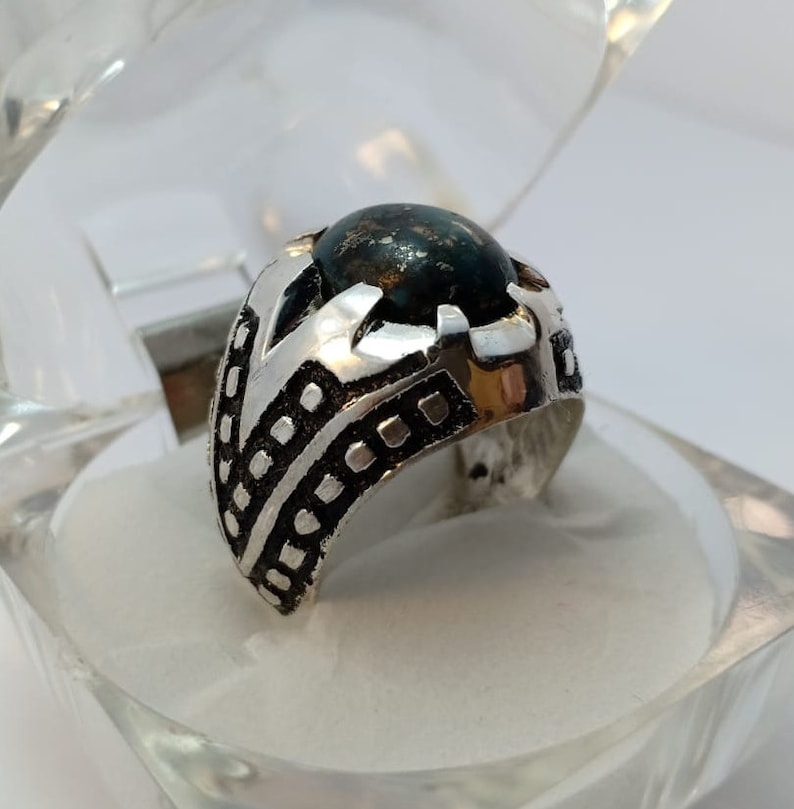 Very Old Real Mens Sabza Ring 925 Sterling Silver Green Turquoise Ring Mens Feroza Ring Handmade Ring Unheated Untreated Firoza Ring
