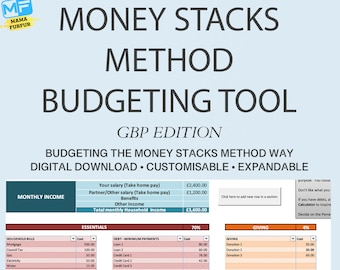 Money Stacks Method Budget UK Spreadsheet, Financial Goals, Financial Freedom, Debt Repayment Edition - Excel Digital Download ONLY