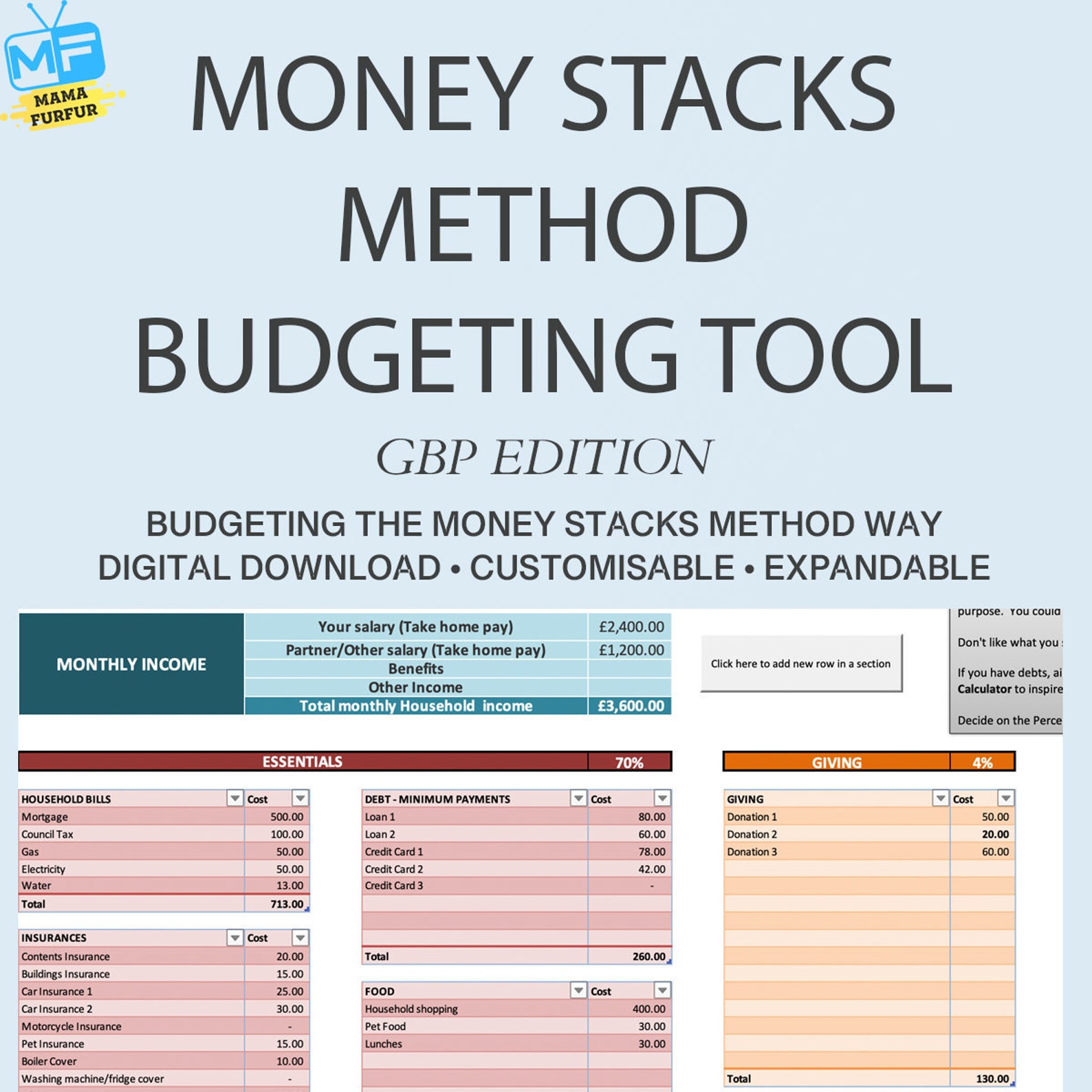 Money Stacks Method Budget UK Spreadsheet Financial Goals Etsy UK
